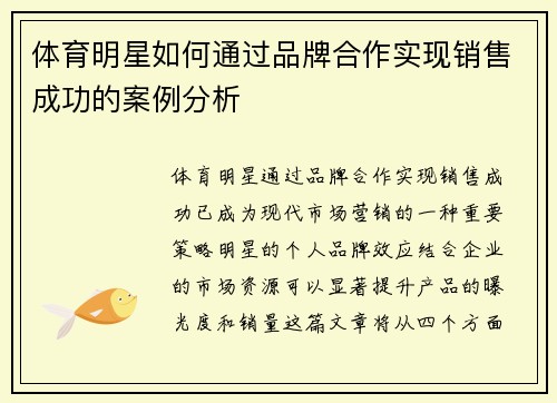 体育明星如何通过品牌合作实现销售成功的案例分析